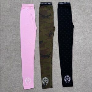 Chrome Hearts Pink, Camo, and Black Leggings Set
